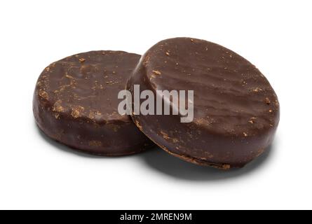 Two Round Cookies Two chocolate covered round sandwich cookies isolated on white Stock ...