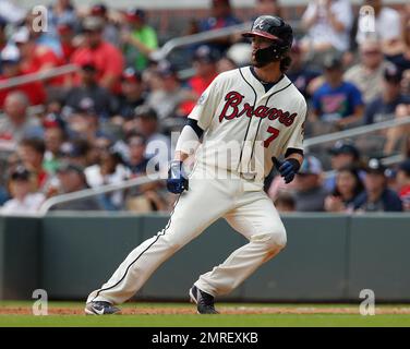 Dansby Swanson of the Atlanta Braves rounds the bases after