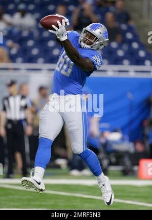 Miami Gardens, Florida, USA. 21st Oct, 2018. Detroit Lions tight end  Michael Roberts (80) is greeted by Detroit Lions wide receiver Marvin Jones  (11) after scoring a touchdown in the third quarter