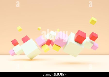 3D illustration volumetric colorful cubes. Parallelogram pattern ...