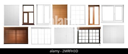 Set with different windows on white background Stock Photo