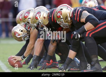 Sept 21 2017 - Santa Clara U.S.A CA -49ers running back Matt Breida (22)  break to the outside for a short gain during the NFL Football game between  Los Angeles Rams and