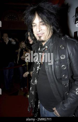 Motley Crue bassist Nikki Sixx walks the red carpet at Tao Las Vegas at the party celebrating the launch of his girlfriend Kat Von D's new book 'High Voltage Tattoo,' named after her tattoo shop in Hollywood. Las Vegas, NV. 2/5/09. Stock Photo