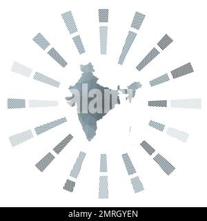India sunburst. Low poly striped rays and map of the country. Cool vector illustration. Stock Vector