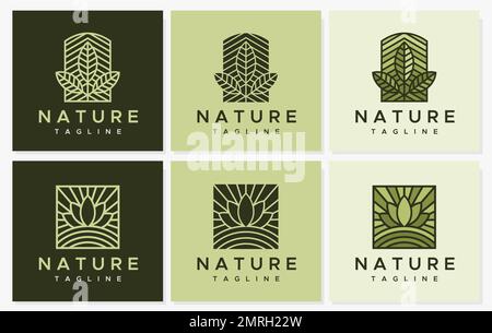 Minimalist line leaf logo design template set. Nature leaf logo graphic set. Stock Vector