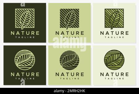 Abstract leaf line logo design collection. Modern leaf logo graphic set. Stock Vector