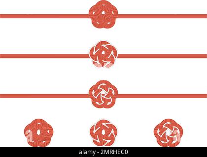 Ume knot mizuhiki made with five red and white strings. Japanese traditional ornament. Stock Vector