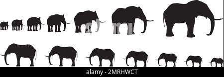 Seven Elephants In Line Silhouette Vector Stock Vector