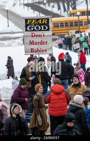 St. Paul, Minnesota. Annual Pro life abortion rally.  The 2023 MCCL March for Life takes an opportunity to tell elected officials that unborn children Stock Photo