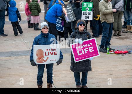 St. Paul, Minnesota. Annual Pro life abortion rally.  The 2023 MCCL March for Life takes an opportunity to tell elected officials that unborn children Stock Photo