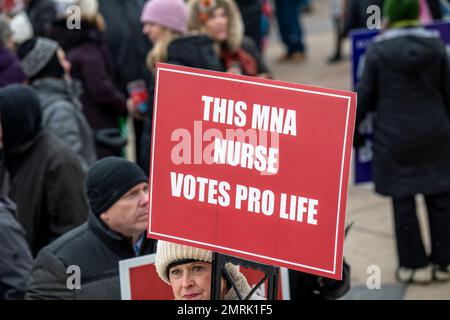 St. Paul, Minnesota. Annual Pro life abortion rally.  The 2023 MCCL March for Life takes an opportunity to tell elected officials that unborn children Stock Photo