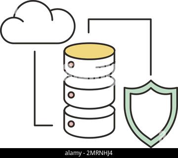 Cloud computing protection and database security icon. Flat vector web hosting, information accumulation and cloud technology outline design Stock Vector