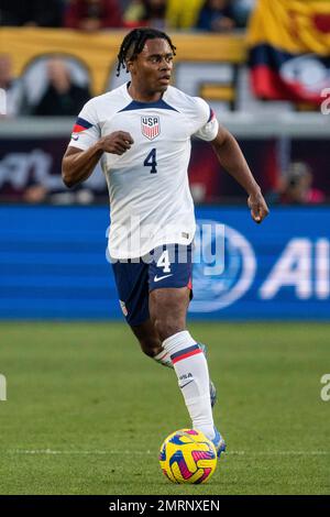 United States of America defender DeJuan Jones (4) during an international friendly match against the Colombia, Saturday, January 28, 2023, at Dignity Stock Photo
