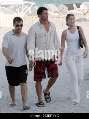Lance Bass and sometimes boyfriend  Reichen Lehmkuhl hang out on the beach before New Year's Eve celebrations on Miami Beach in Fl. 12/31/06 Stock Photo