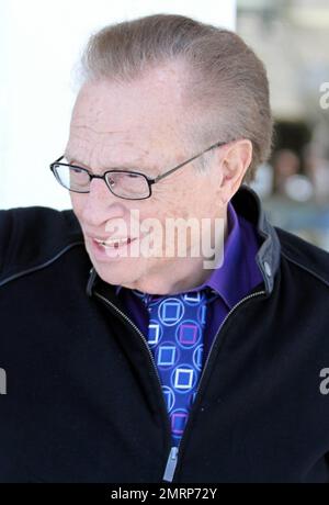 Former CNN talk show host Larry King wears his tie partially tied as he leaves a restaurant in Beverly Hills, CA. 4/26/11. Stock Photo