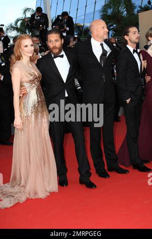 Jessica Chastain, Tom Hardy, John Hillcoat and Shia LaBeouf at the 'Lawless' Premiere during the 65th Annual Cannes Film Festival held at the Palais des Festivals in Cannes, France. 19th May 2012. Stock Photo