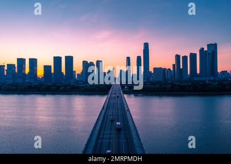 Aerial j bridge in changsha xiangjiang river city Stock Photo