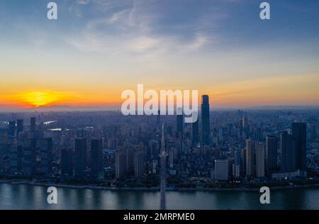 Aerial j bridge in changsha xiangjiang river city Stock Photo