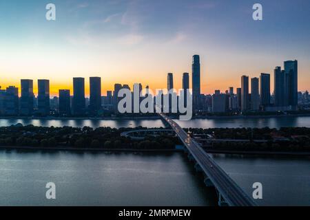 Aerial j bridge in changsha xiangjiang river city Stock Photo