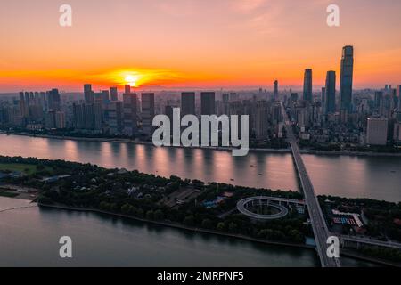 Aerial j bridge in changsha xiangjiang river city Stock Photo