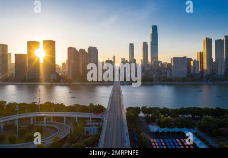 Aerial j bridge in changsha xiangjiang river city Stock Photo