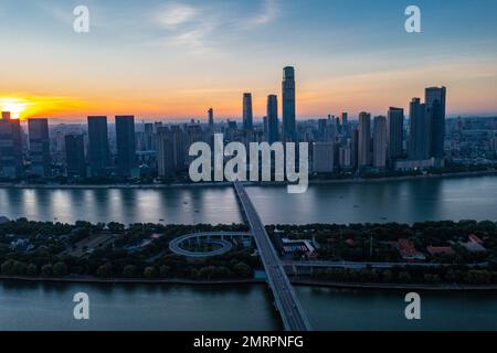 Aerial j bridge in changsha xiangjiang river city Stock Photo