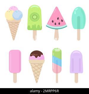 Ice cream, vector cartoon clip art in gentle pastel colors Stock Vector