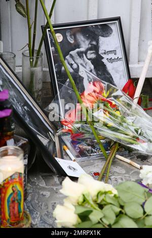 Fans turned out to honor Lemmy Kilmister of Motorhead during his memorial service at the Rainbow Bar and Grill on the Sunset Strip. Los Angeles, CA. 9th January 2016. Stock Photo