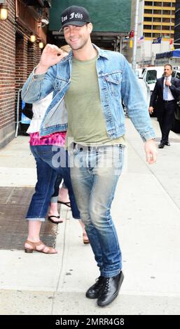 Adam Levine is spotted outside the Ed Sullivan Theatre where he made an appearance on the 'Late Show With David Letterman' in New York, NY. 26th June 2012. . Stock Photo