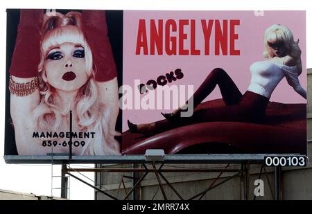 A vintage billboard of model Angelyne on Beverly Blvd in Hollywood as set decoration for Steven Soderberg's new film, 'Liberace' shooting in Los Angeles, CA. 3rd August 2012. Stock Photo