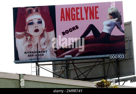 A vintage billboard of model Angelyne on Beverly Blvd in Hollywood as set decoration for Steven Soderberg's new film, 'Liberace' shooting in Los Angeles, CA. 3rd August 2012. Stock Photo