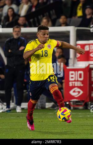 Colombia defender Frank Fabra (18) during an international friendly match against the United States of America, Saturday, January 28, 2023, at Dignity Stock Photo