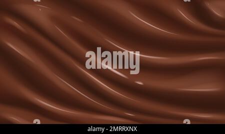 Realistic chocolate background. Glossy ripple surface of brown paint, coffee, cocoa yoghurt, choco cream substance. Flowing melted smooth satin texture. Confectionery ads pattern. Vector illustration Stock Vector
