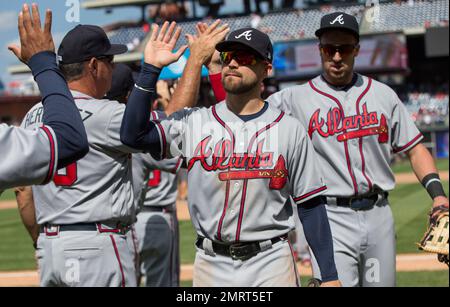 Atlanta Braves left fielder Matt Kemp scores against the Toronto Blue Jays  during ninth inning interleague baseball in Toronto, Tuesday, May 16, 2017.  THE CANADIAN PRESS/Frank Gunn Stock Photo - Alamy