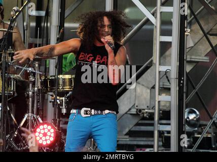 Skyler 'SkyBlu' Gordy of LMFAO performs in concert at the Raleigh Amphitheatre and Festival Site in Raleigh, NC. 9th August 2011. Stock Photo