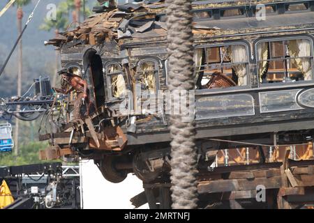 Johnny Depp's stunt double performs stunts on the set of 'The Lone Ranger.' The film, starring Depp and Armie Hammer, is due in theaters in July 2013. Los Angeles, CA. 26th September 2012. Stock Photo