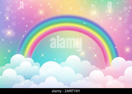 Bright arched rainbow with clouds realistic vector illustration on ...