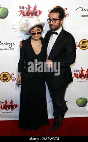 Yoko Ono and Sean Lennon at the fifth anniversary celebration of The Beatles LOVE by Cirque du Soleil at The Mirage. Las Vegas, NV. 6/9/11. Stock Photo