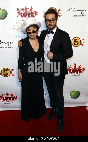 Yoko Ono and Sean Lennon at the fifth anniversary celebration of The Beatles LOVE by Cirque du Soleil at The Mirage. Las Vegas, NV. 6/9/11. Stock Photo