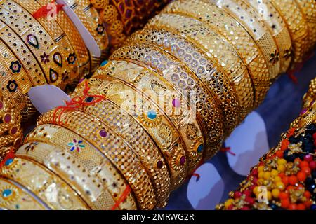Local Bangles Indian colorful bangles displayed in local shop in a market of Pune ...