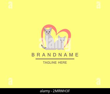 Two cat on heart shape logo Stock Vector