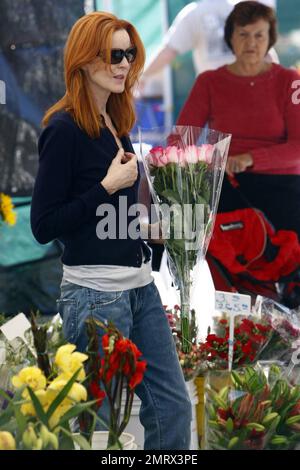'Desperate Housewives' star Marcia Cross spends a relaxing Sunday morning at a local farmers market. Cross browsed through flowers, picking up some roses and colorful sunflowers along with some fresh produce. Los Angeles, CA. 11/15/09. Stock Photo