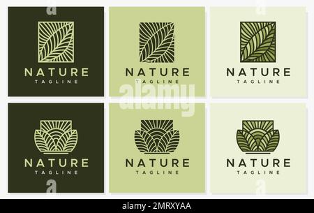 Line leaf logo design collection. Modern nature logo graphic vector. Stock Vector