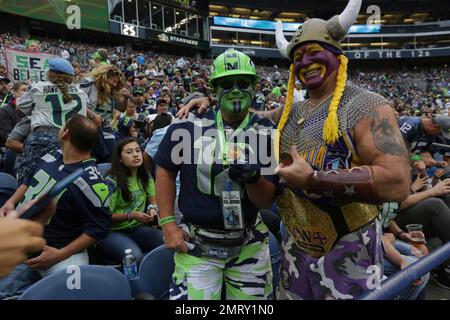 The Minnesota Vikings fan Syd Davy celebrates during the third day of the NFL  draft Saturday, April 30, 2022, in Las Vegas. (AP Photo/John Locher Stock  Photo - Alamy