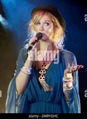 Irish singer Brian McFadden performs a duet live with fiancee, Australian singer Delta Goodrem, at the Oxford Art Factory. McFadden was previously married to reality TV star Kerry Katona and has two children with her. Sydney, AUS. 08/07/10. Stock Photo