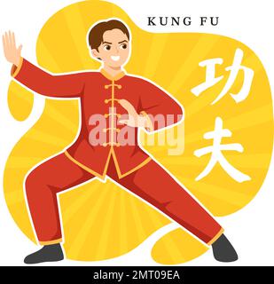 Kung Fu Illustration with People Showing Chinese Sport Martial Art in ...