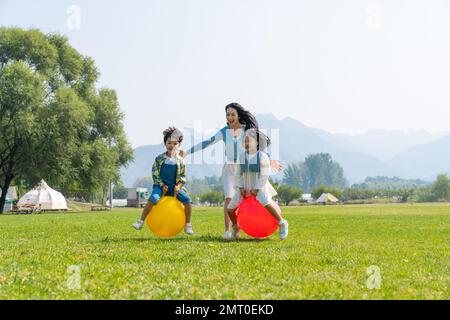 Mother and child playing games on the grass Stock Photo