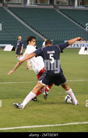 Gilles Marini and Donald Faison take part in a celebrity soccer game to raise funds for the Mia Hamm Foundation which supports patients and their families who benefit from bone marrow transplants. The event was hosted by Mia Hamm and Nomar Garciaparra. Los Angeles, CA. 1/16/10.     . Stock Photo