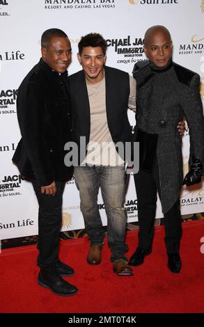 Kevin Antunes, Jamie King and Travis Payne at the opening of Michael Jackson's 'The Immortal World Tour' at the Mandalay Bay Resort & Casino. Las Vegas, NV. 3rd December 2011. Stock Photo