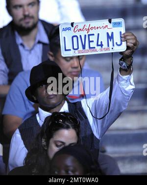 Michael Jackson's Memorial Service drew thousands of fans, mourners and loved ones and was two hours of speeches and songs held at the Staples Center.  Family and friends gathered onstage to speak and sing.  Family members included mother Katherine and father Joe, brothers Marlon, Jermaine and Tito, sisters Janet and Latoya, and Michael's children Prince Michael Jr., daughter, Paris Michael Katherine, and son Prince Michael II.  Amongst those that spoke and performed included Mariah Carey and Trey Lorenz, Queen Latifah,  John Mayer, Lionel Richie, Kobe Bryant, Magic Johnson, Stevie Wonder, Mic Stock Photo